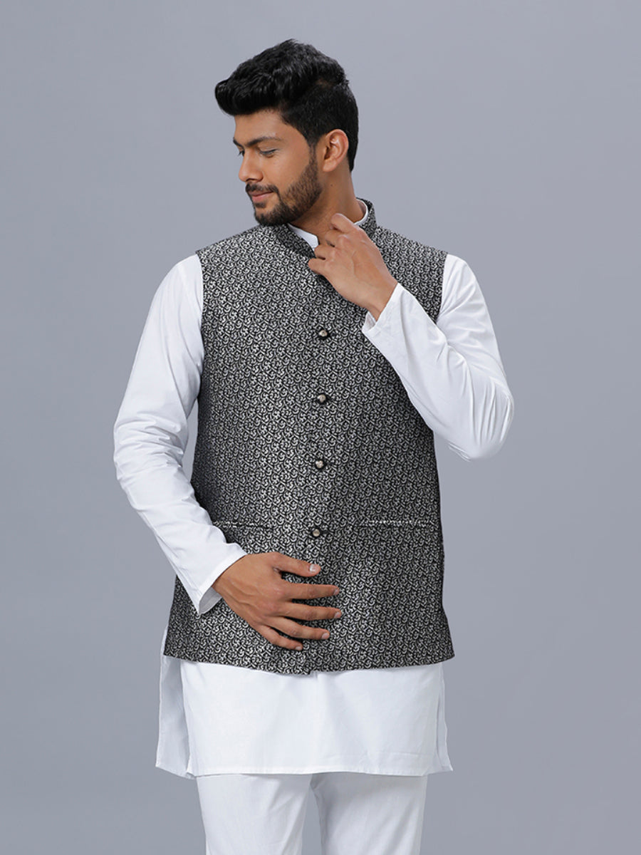 Men Checked Ethnic Jacket Black DC1