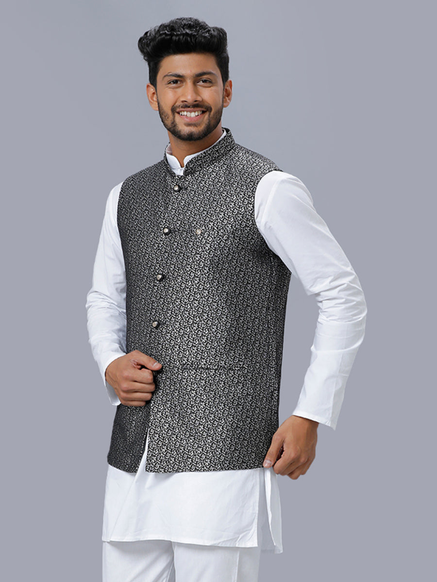 Men Checked Ethnic Jacket Black DC1