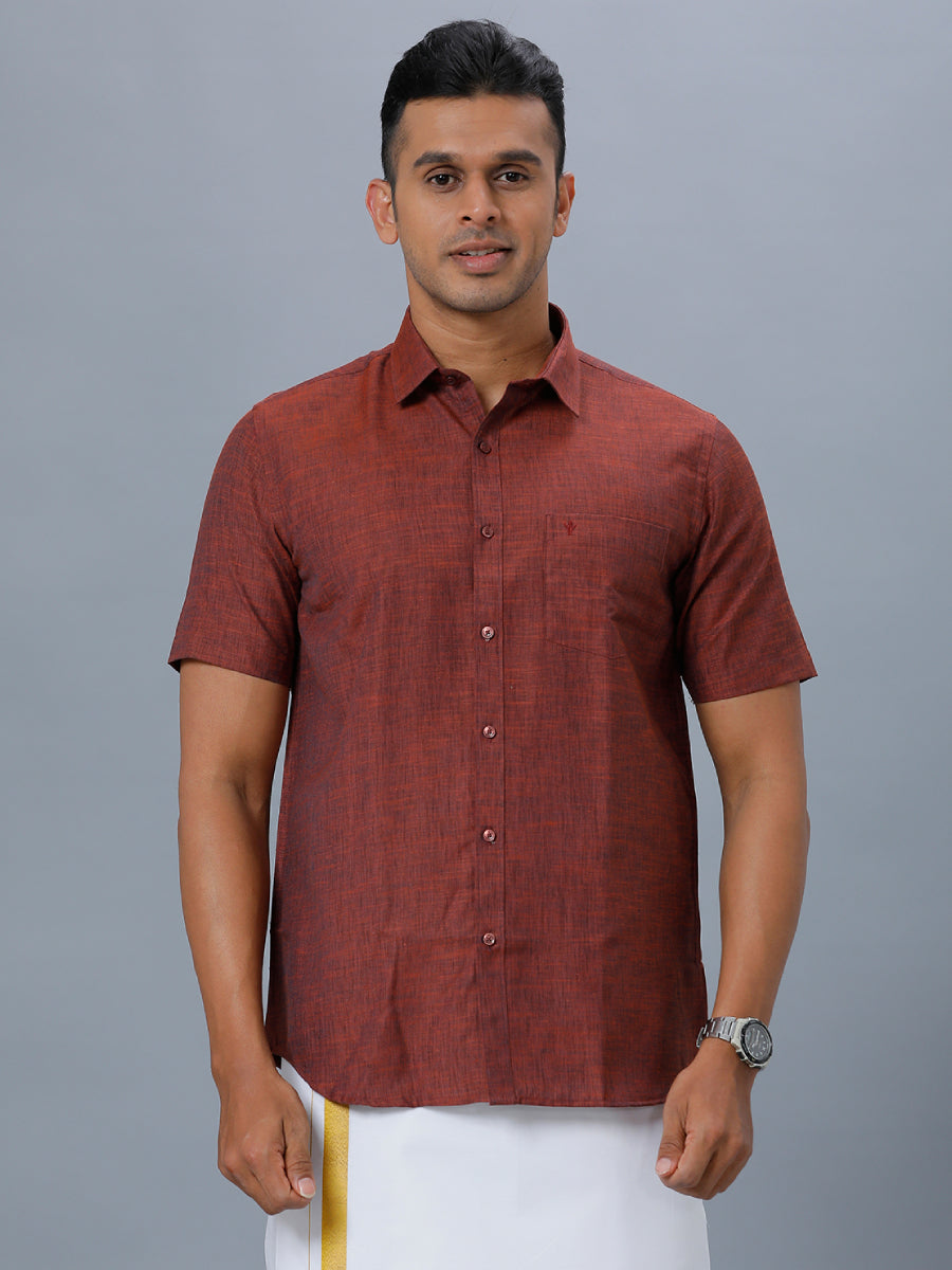 Mens Cotton Blended Formal Shirt Half Sleeves Maroon T12 CK10