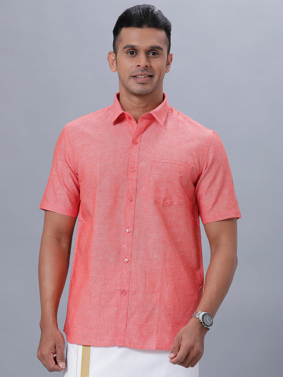 Mens Linen Cotton Formal Shirt Half Sleeves Pink LF5