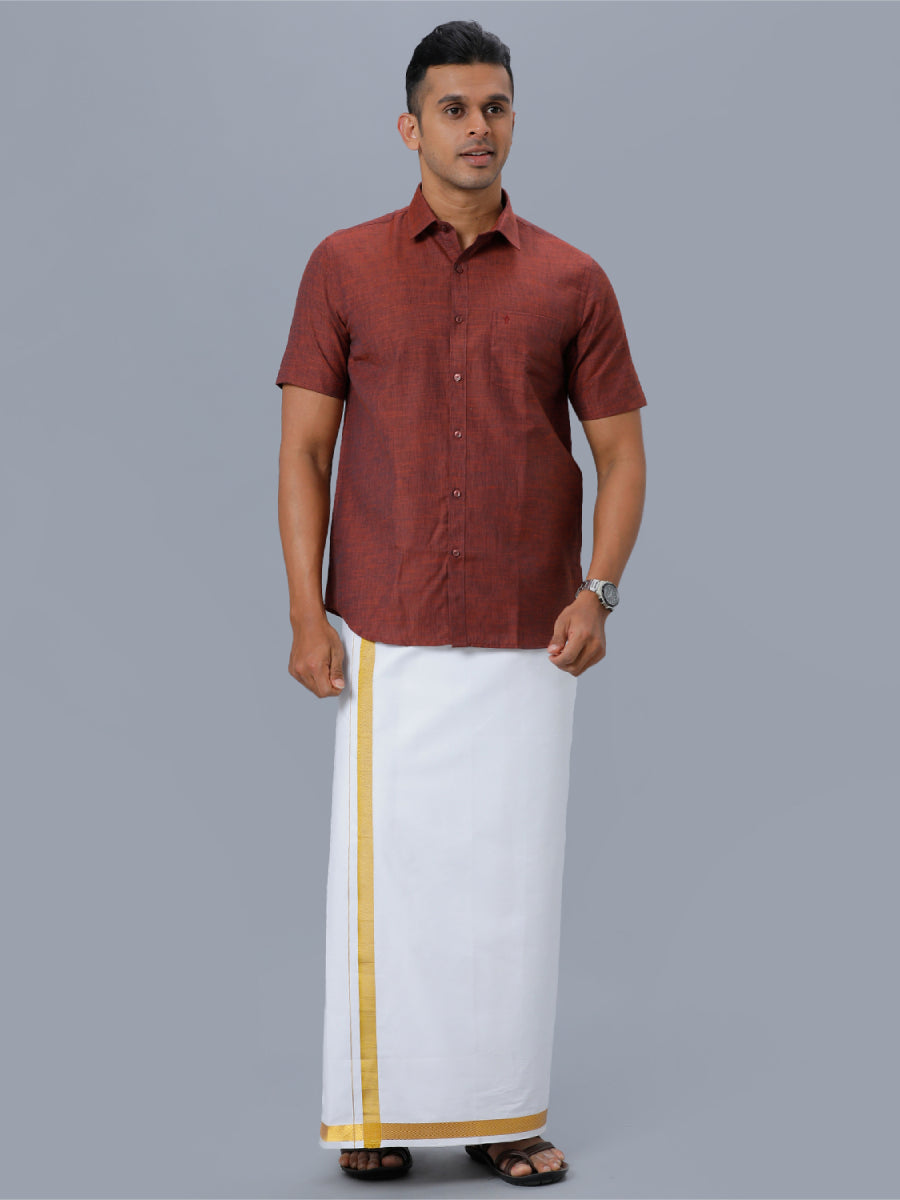 Mens Cotton Blended Formal Shirt Half Sleeves Maroon T12 CK10-Full view