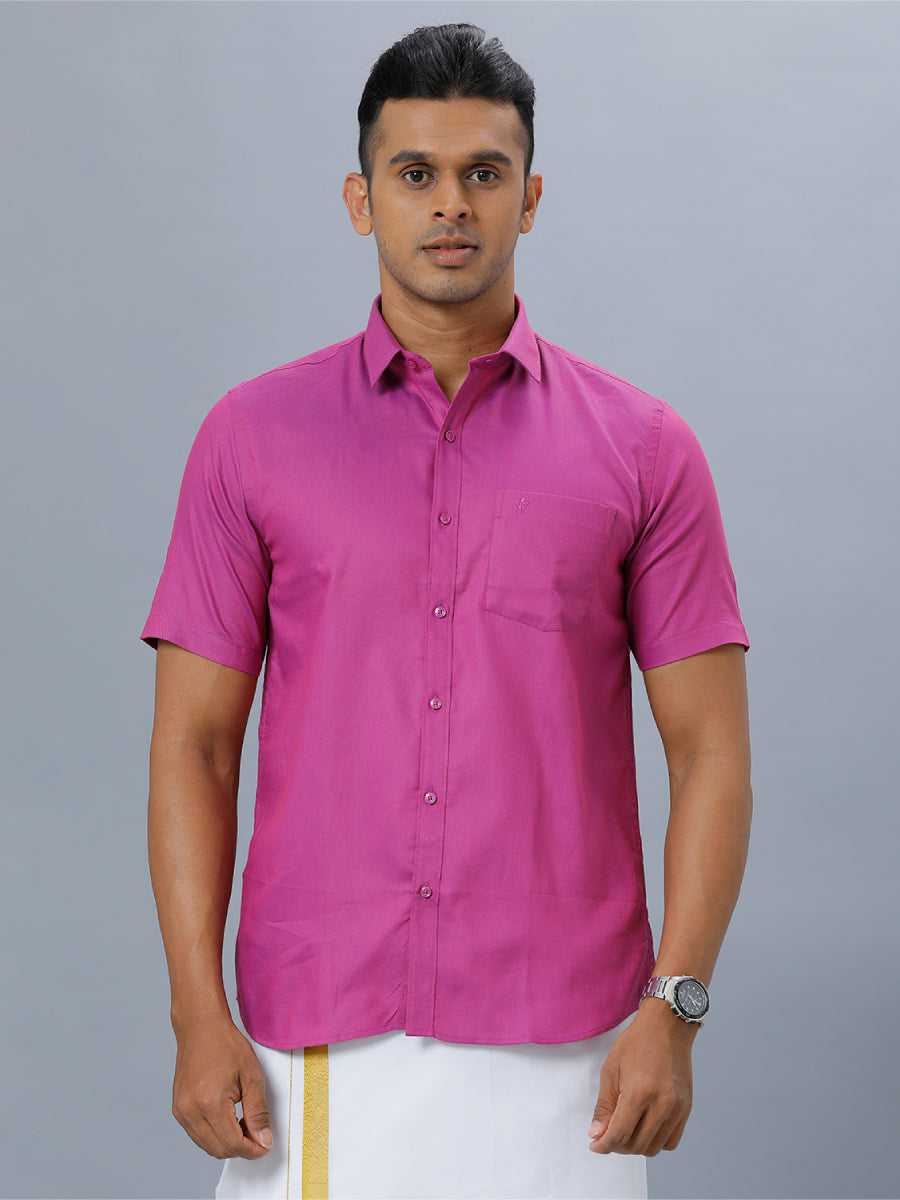 Mens Formal Shirt Half Sleeves Deep Pink T30 TF5 - Main Image