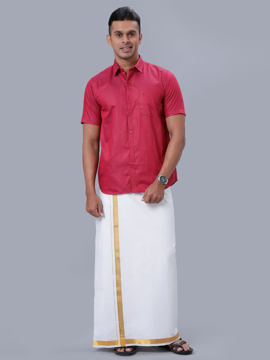Mens Formal Shirt Half Sleeves Strong Red T30 TF6-Full view