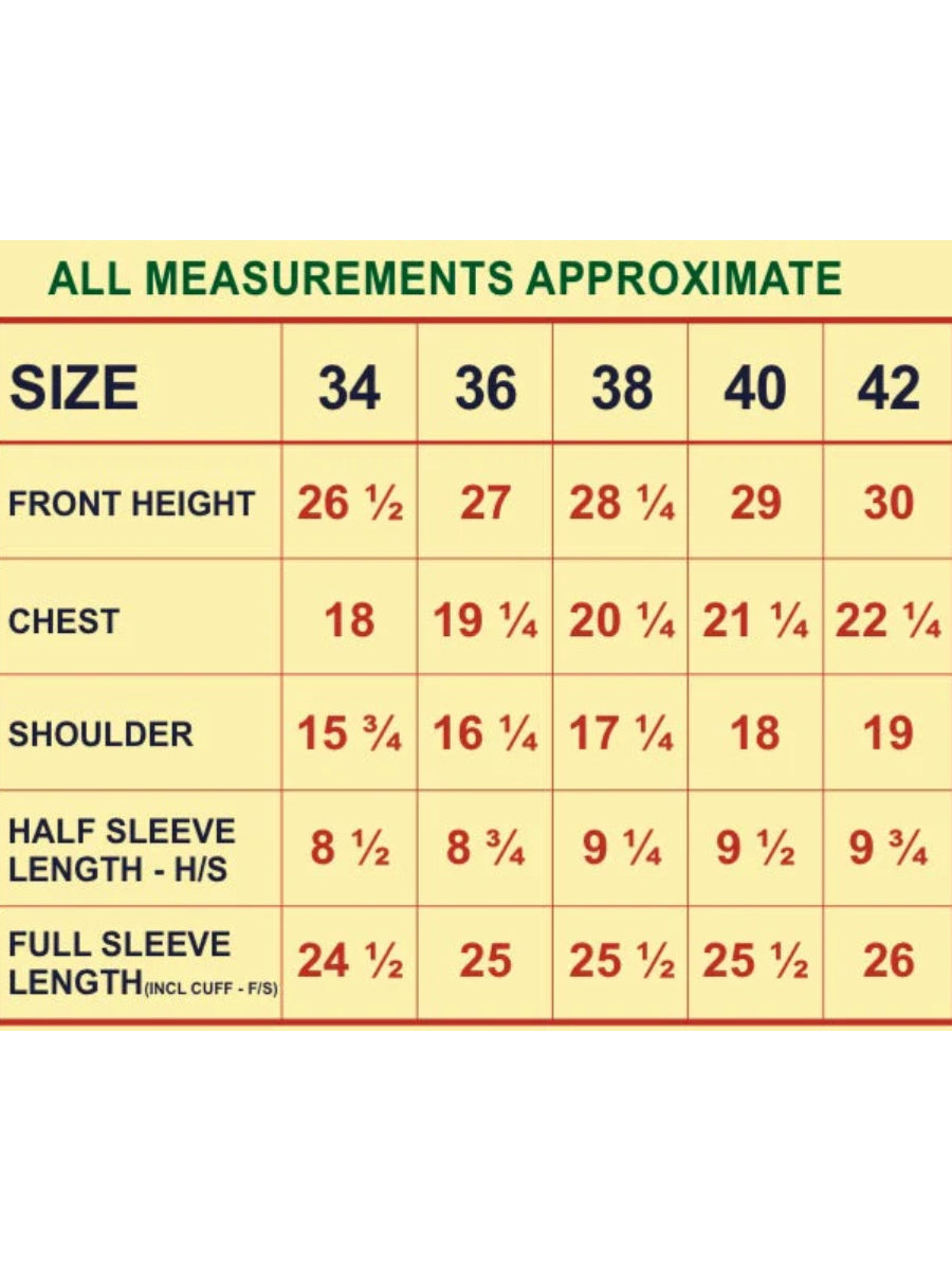 Mens Cotton White Uth Fit Half Sleeves Shirt -Size chart