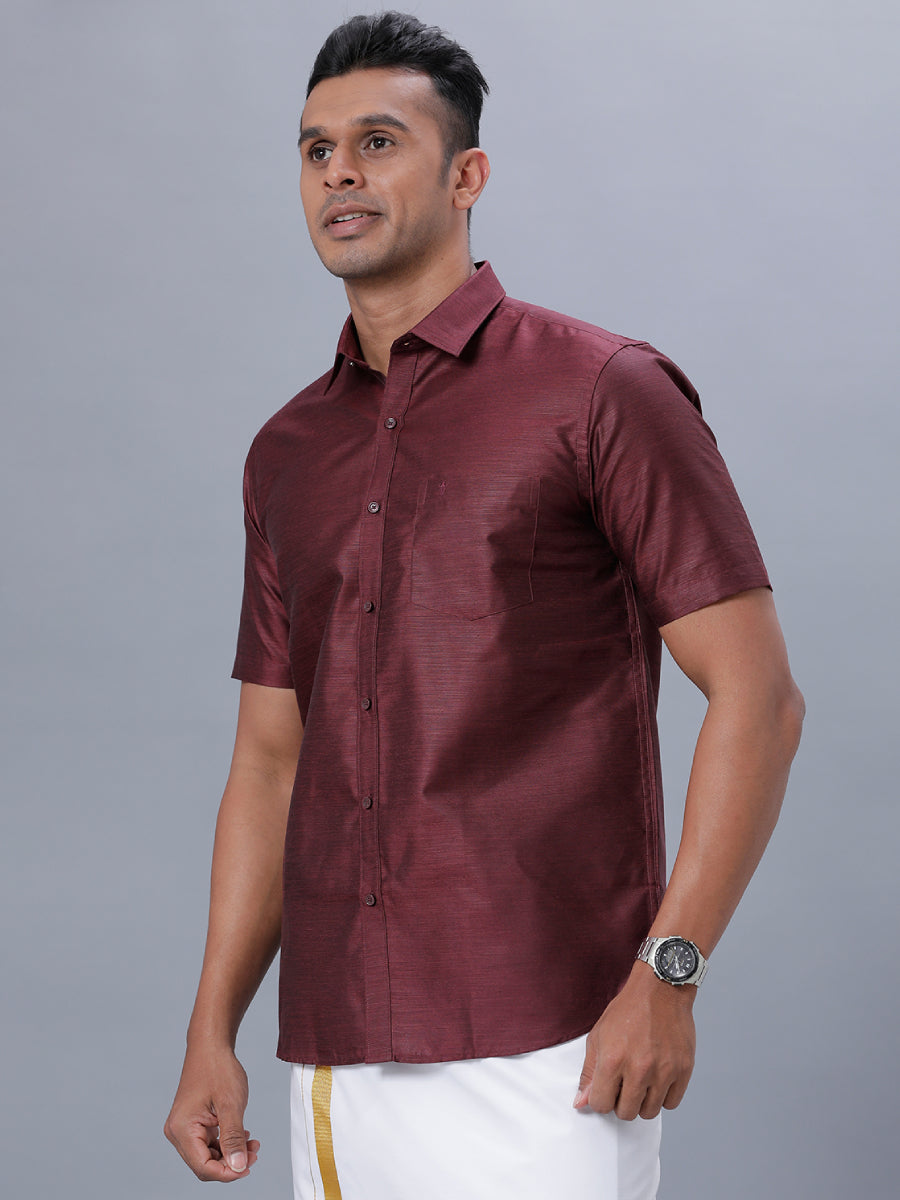Mens Formal Shirt Half Sleeves Magenta Red T29 TE6-Side view