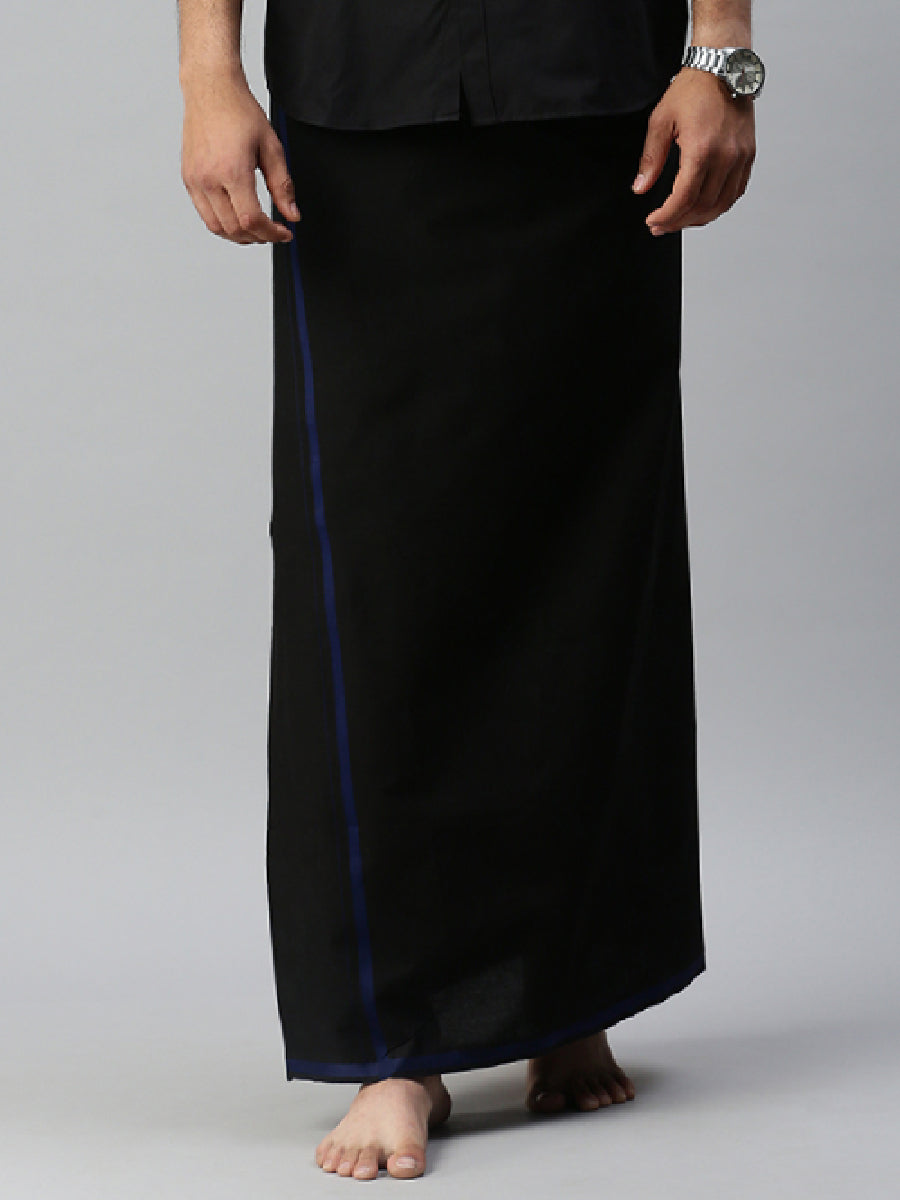 Mens Readymade Adjustable Black Single Dhoti with Big Border