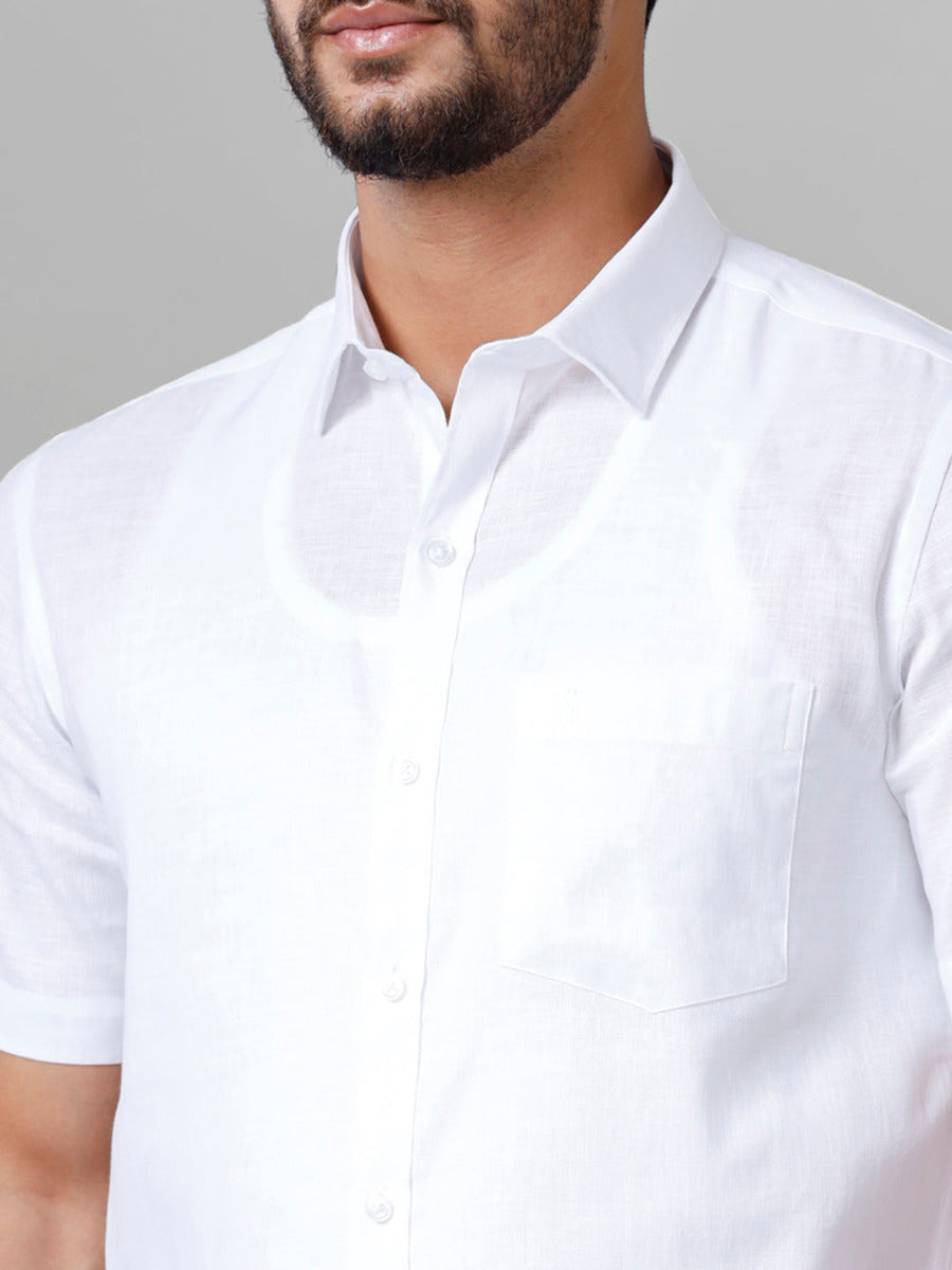 Mens Cotton Linen White Shirt Half Sleeves- Zoom view