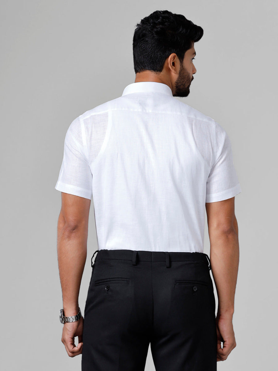 Mens Cotton Linen White Shirt Half Sleeves-Back view