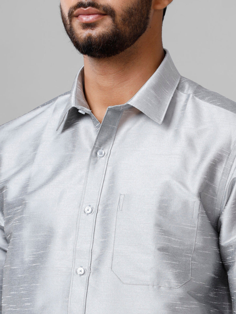 Mens Silver Full Sleeves Shirt with Jari Dhoti Set Glory-Zoom view