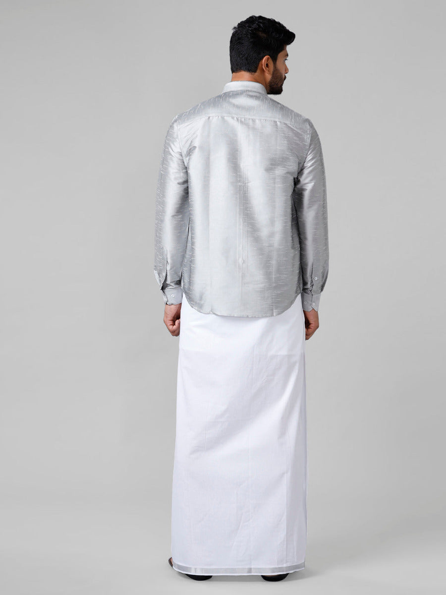 Mens Silver Full Sleeves Shirt with Jari Dhoti Set Glory-Back view