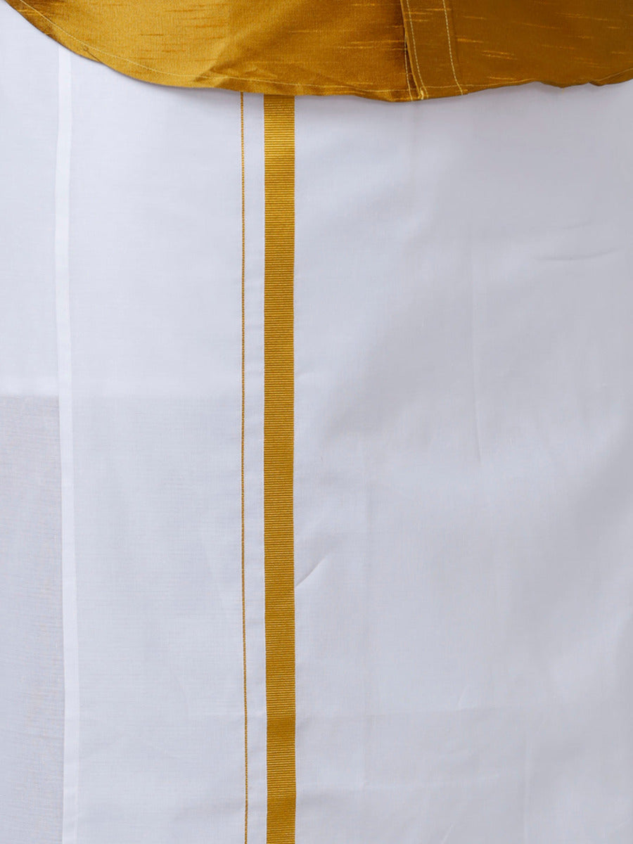 Men Gold Full Sleeves Shirt with Jari Dhoti Set Glory