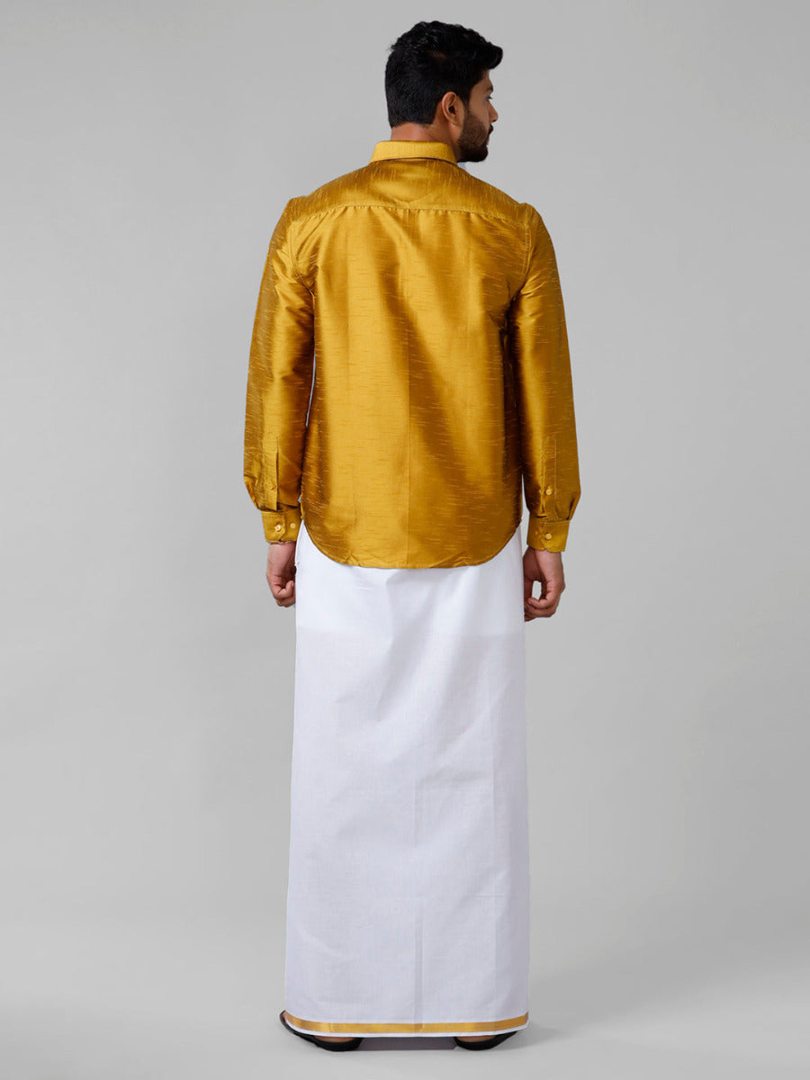Men Gold Full Sleeves Shirt with Jari Dhoti Set Glory
