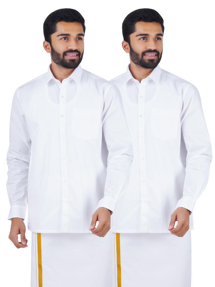 RAMRAJ COTTON Mens Solid Full sleeve Shirt Dhoti Set (M;White