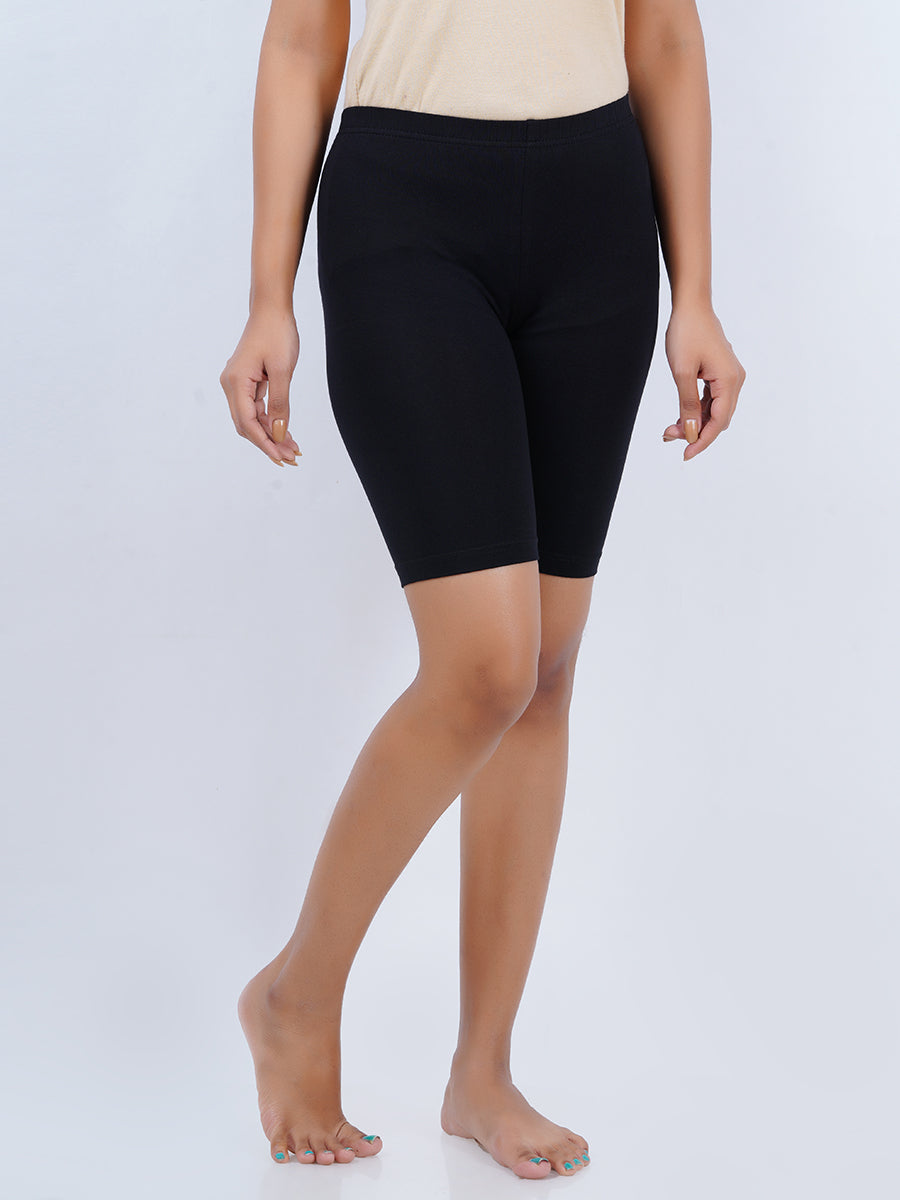 Womens Cotton Black Tights (2 PCs Pack)-Side view