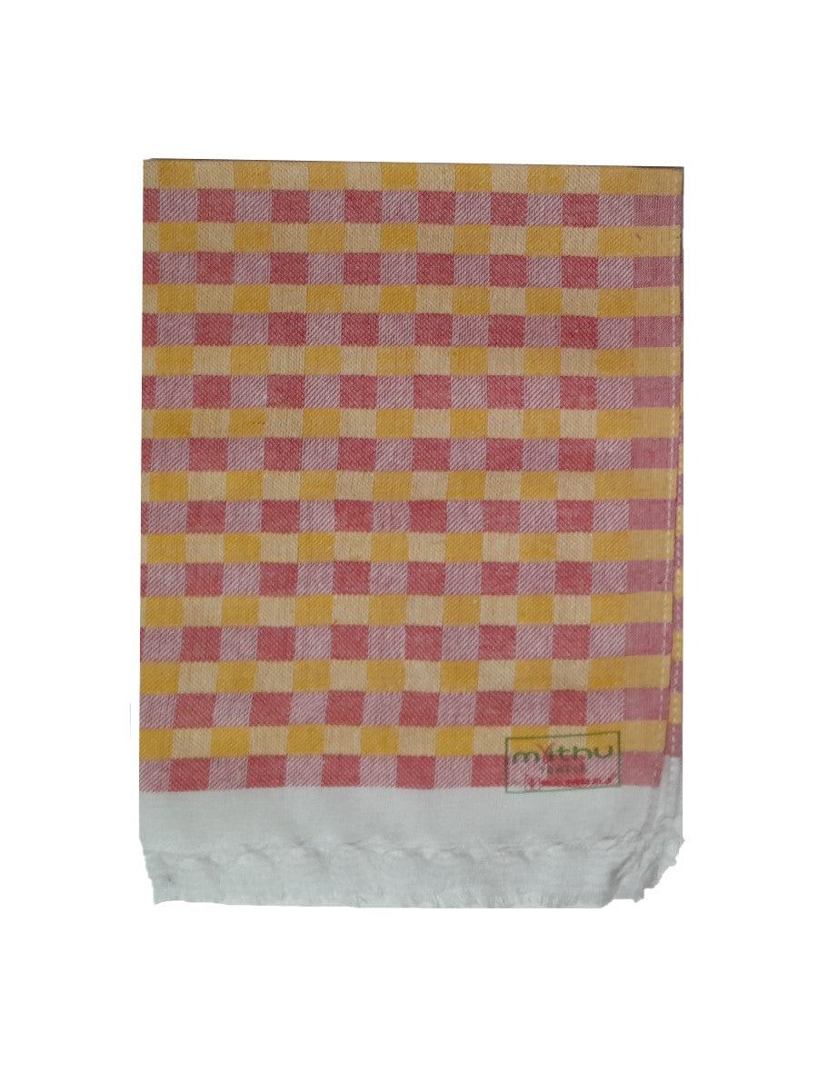 Checked Napkin Towel (5 in 1) -  Ramraj Cotton-Yellow&Pink