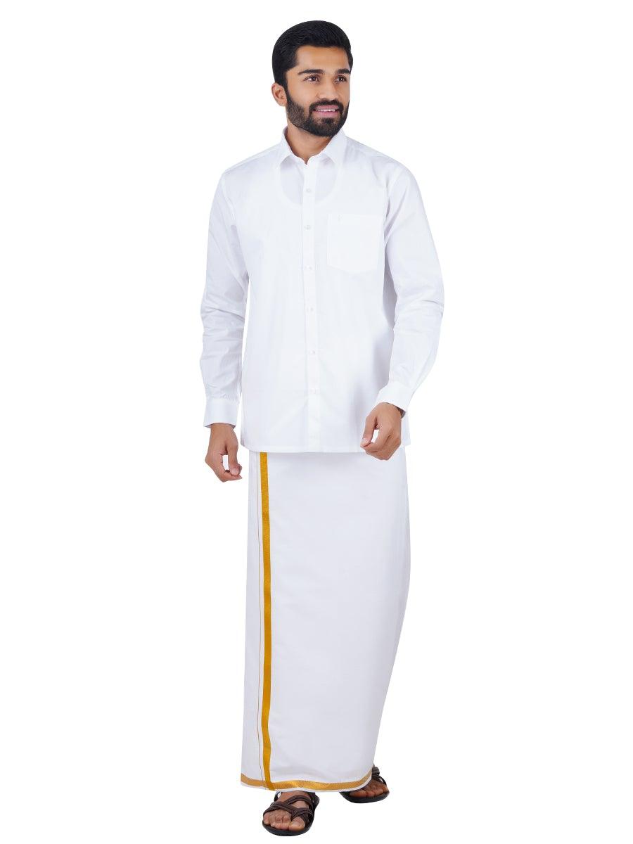 Cotton White Full Sleeves Shirt (2 Pcs Combo Pack) -  Ramraj Cotton-Front view
