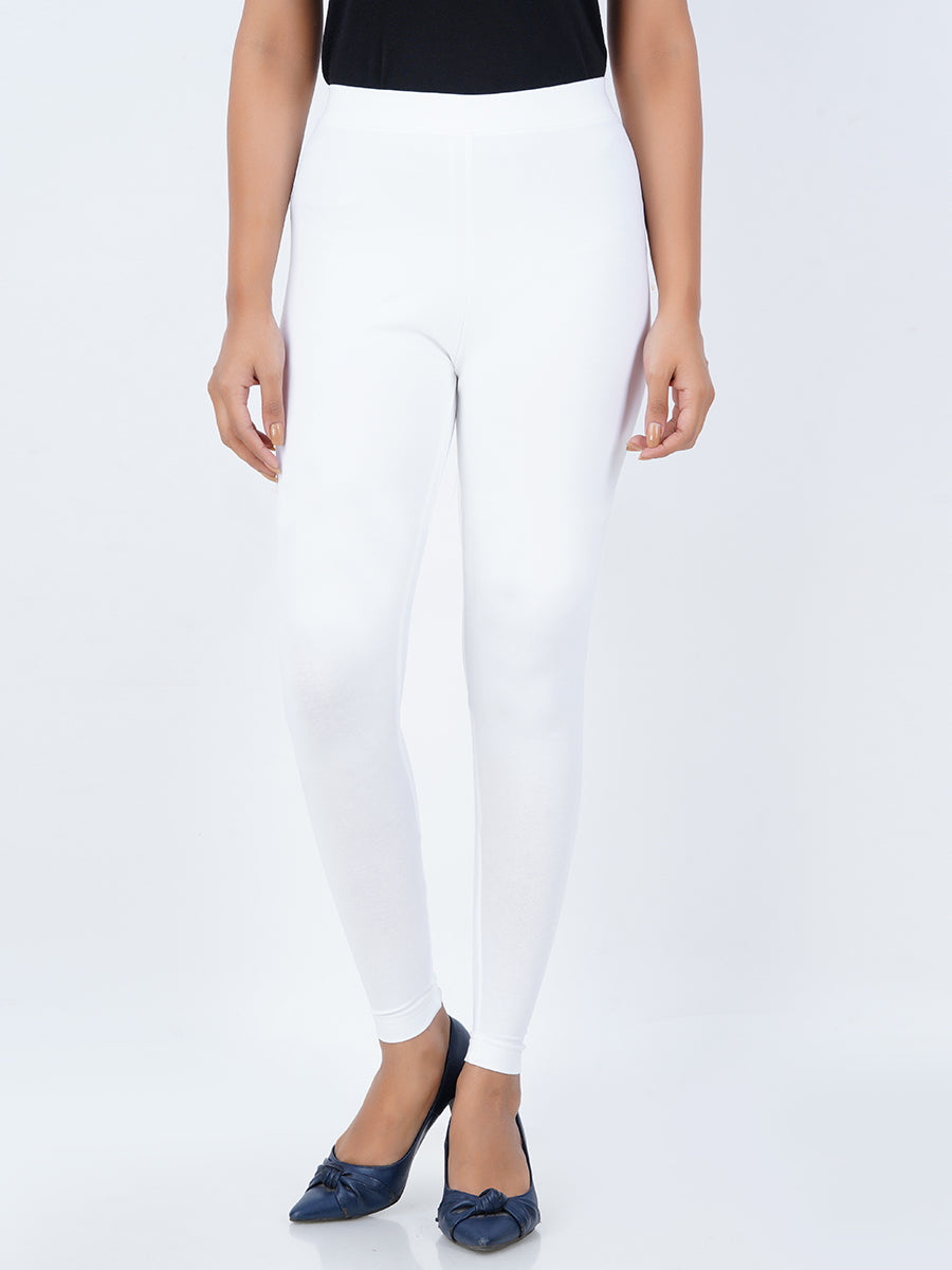 Ankle Fit Mixed Cotton with Spandex Stretchable Leggings White