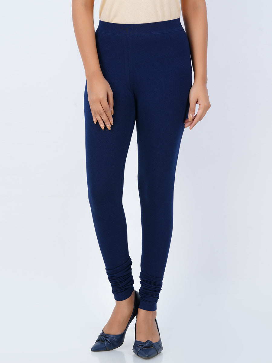 Churidar Fit Mixed Cotton with Spandex Stretchable Leggings Light Navy