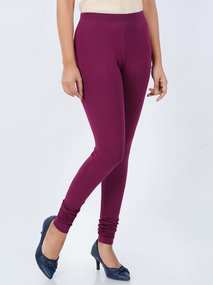Churidar Fit Mixed Cotton with Spandex Stretchable Leggings Grape-Side view