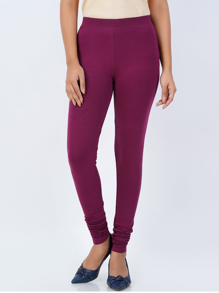 Churidar Fit Mixed Cotton with Spandex Stretchable Leggings Grape Wine