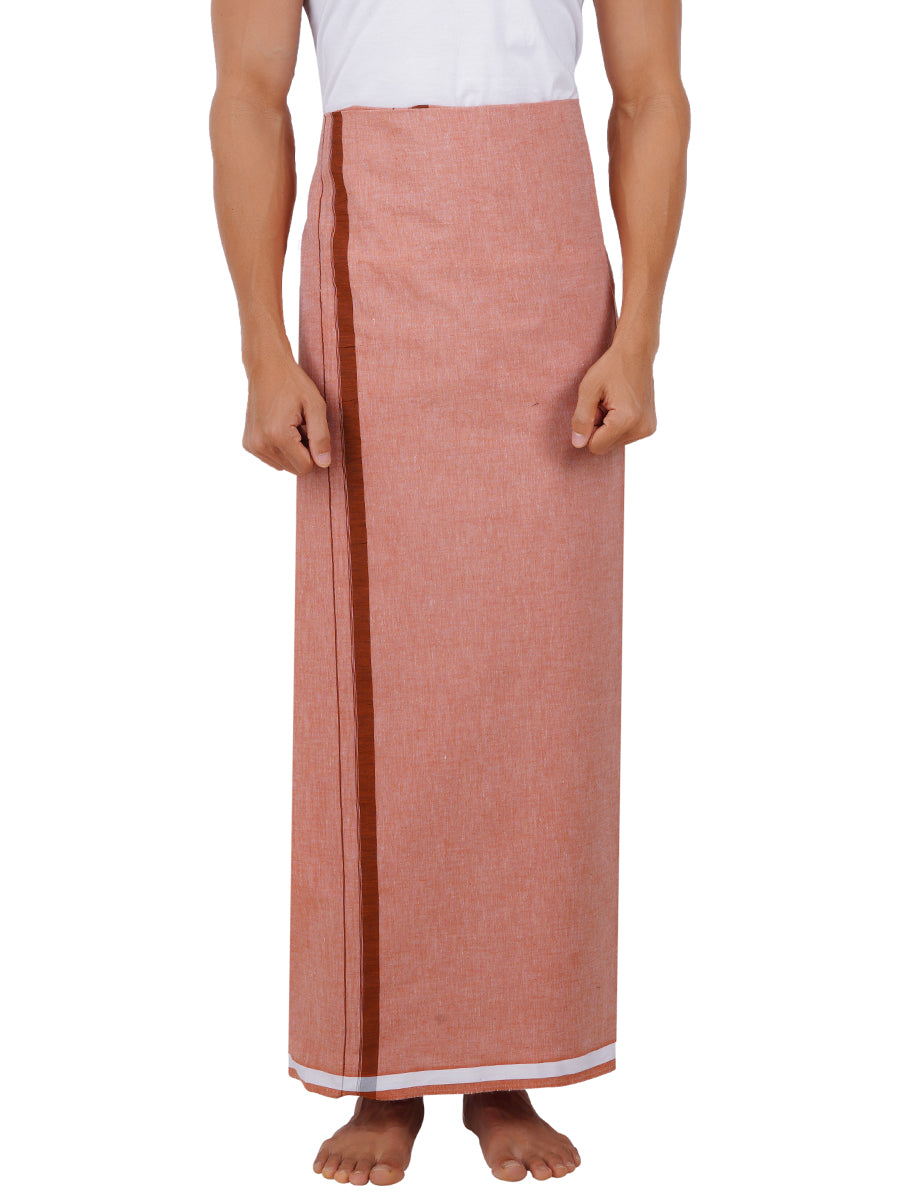 Men Cotton Blend Single Layer Pink Dhoti with Assorted Border Nitro Plain N5
