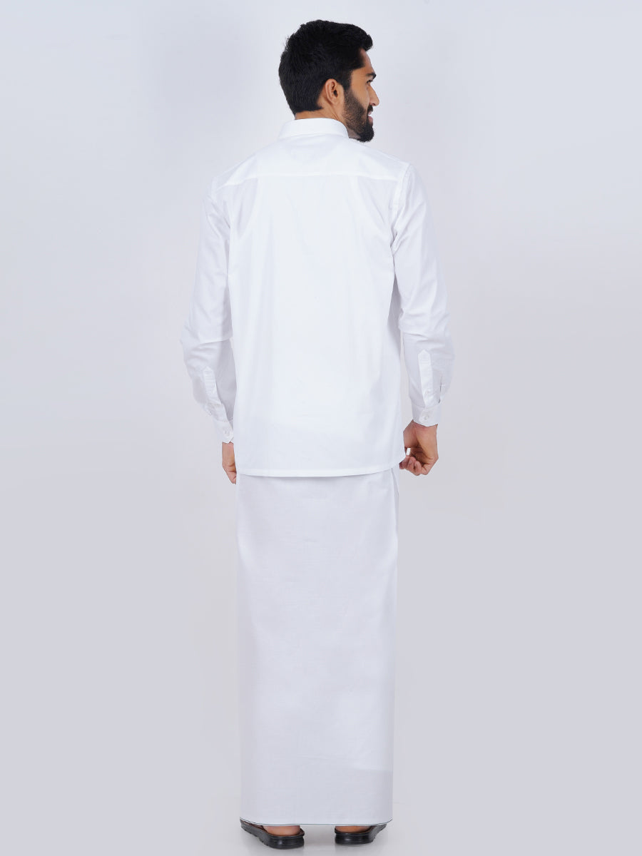 Mens Formal White Full Sleeves Shirt with Small Border Dhoti Combo-Back view