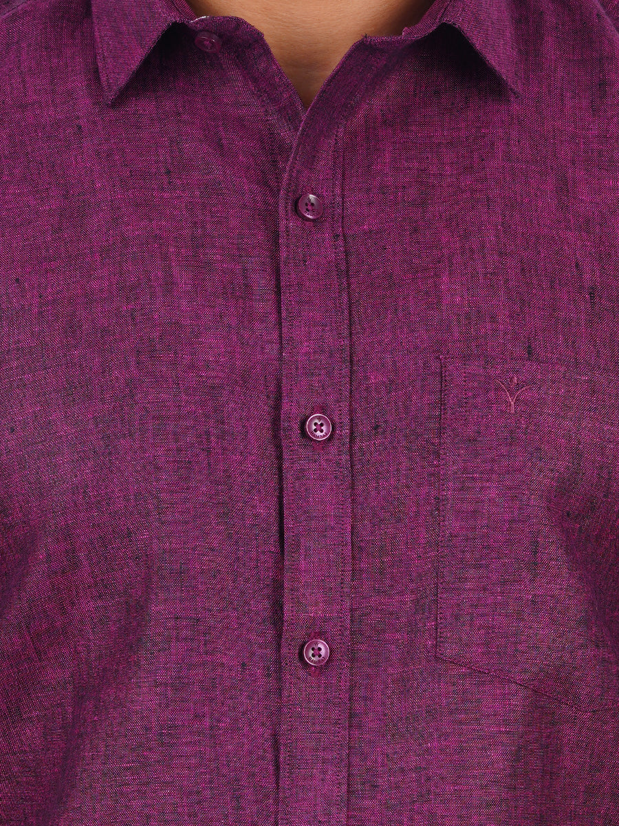 Mens Pure Linen Half Sleeves Shirt Deep Pink-Zoom view