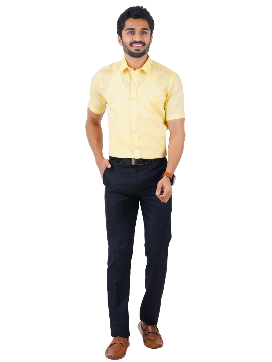 Mens Pure Linen Half Sleeves Shirt Light Yellow-full view
