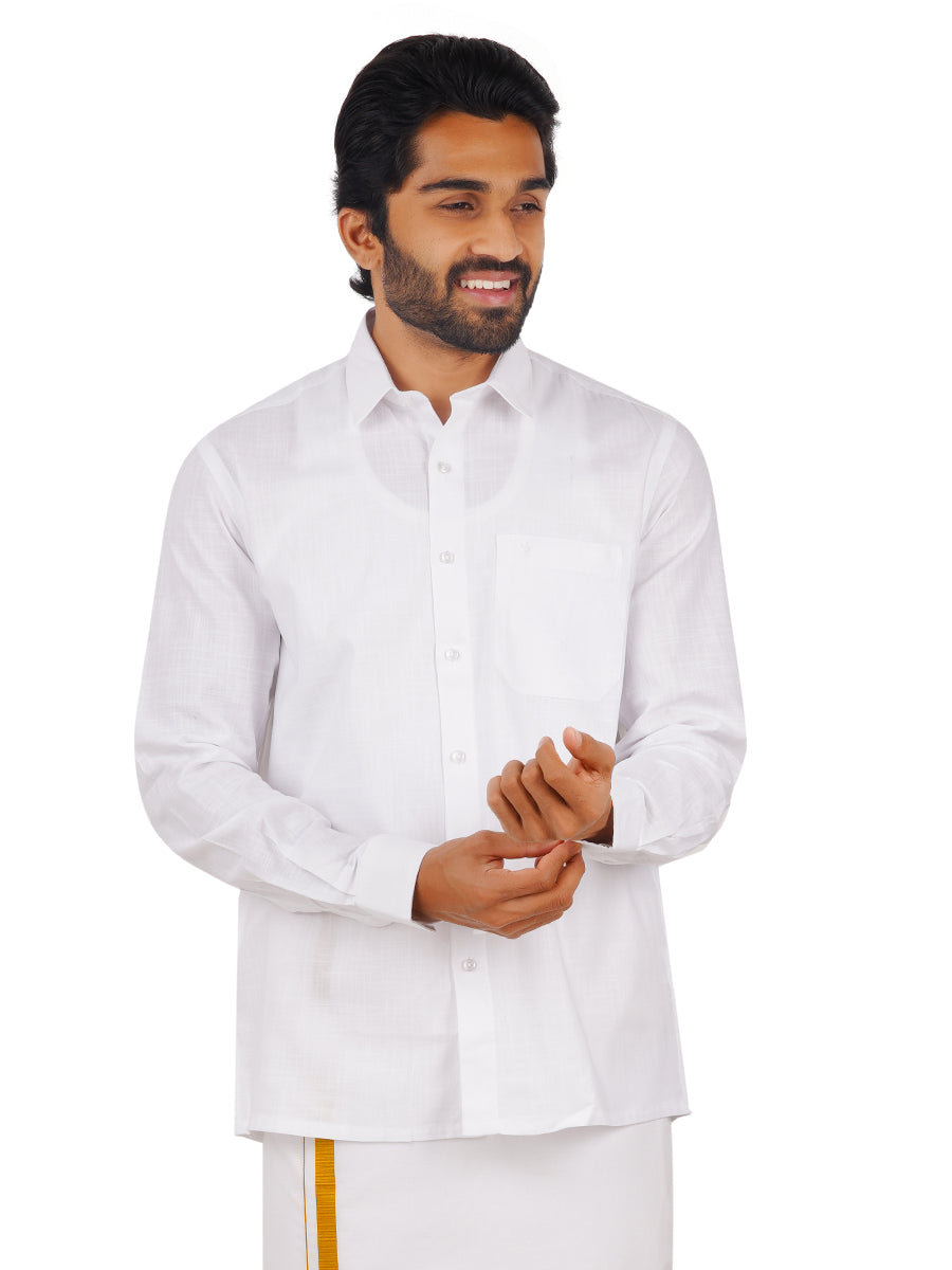 Mens 100% Cotton White Shirt Full Sleeves Celebrity White V2 -Front view
