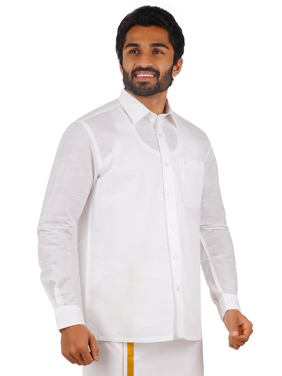 Mens Cotton Mixed White Shirt Full Sleeves Celebrity White V5-Side view