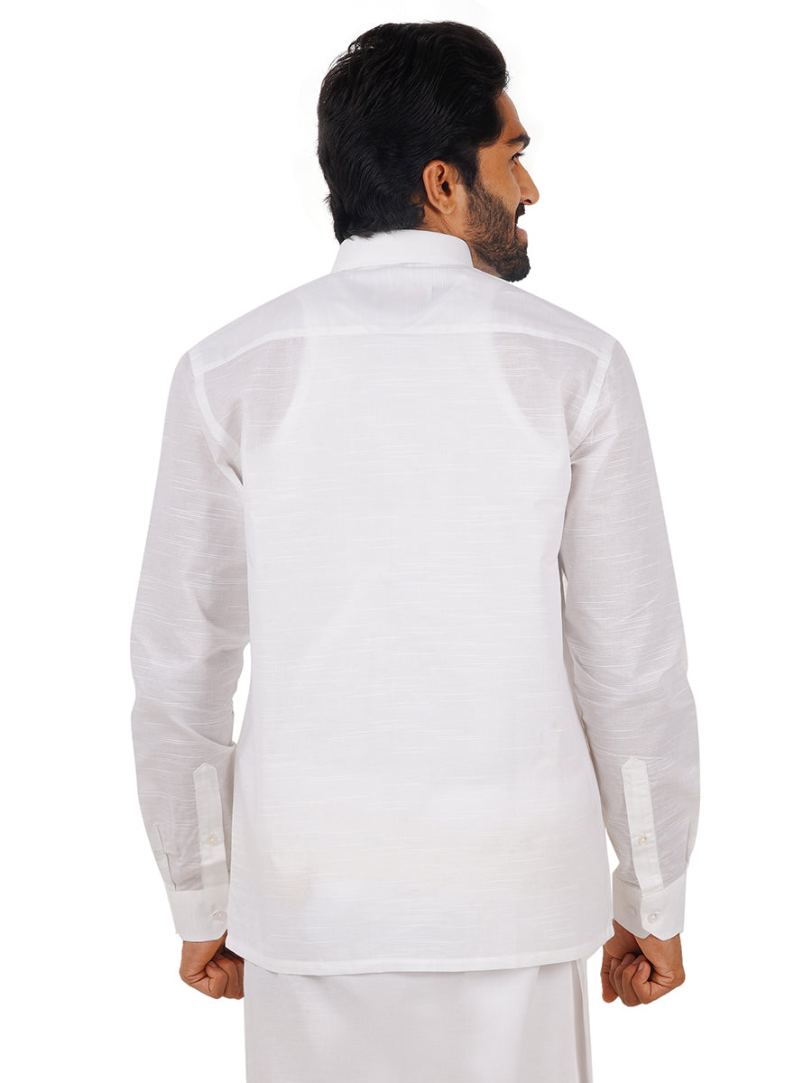 Mens Cotton Mixed White Shirt Full Sleeves Celebrity White V5 -Back view