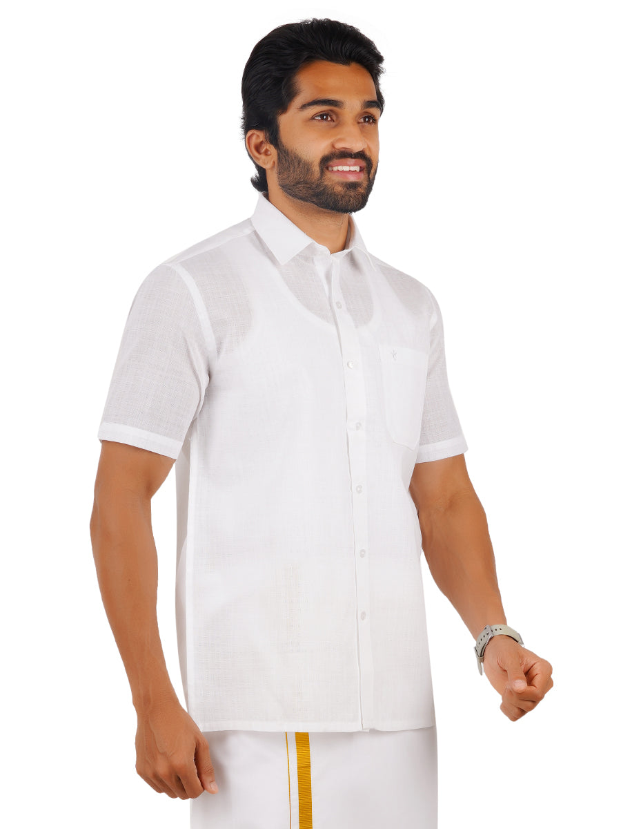 Mens Poly Cotton White Shirt Half Sleeves Celebrity White V3 -Side view