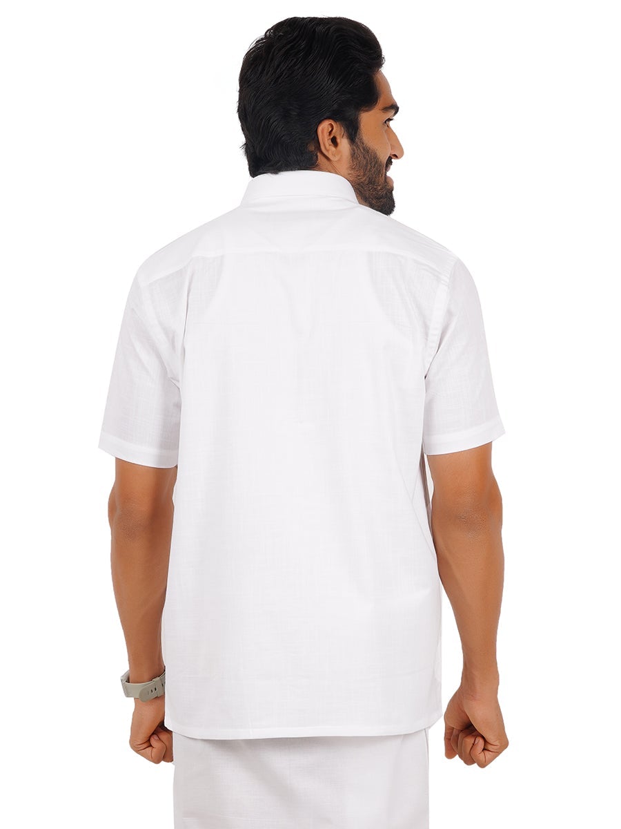 Mens Plus Size Cotton Half Sleeves White Shirt-Back view