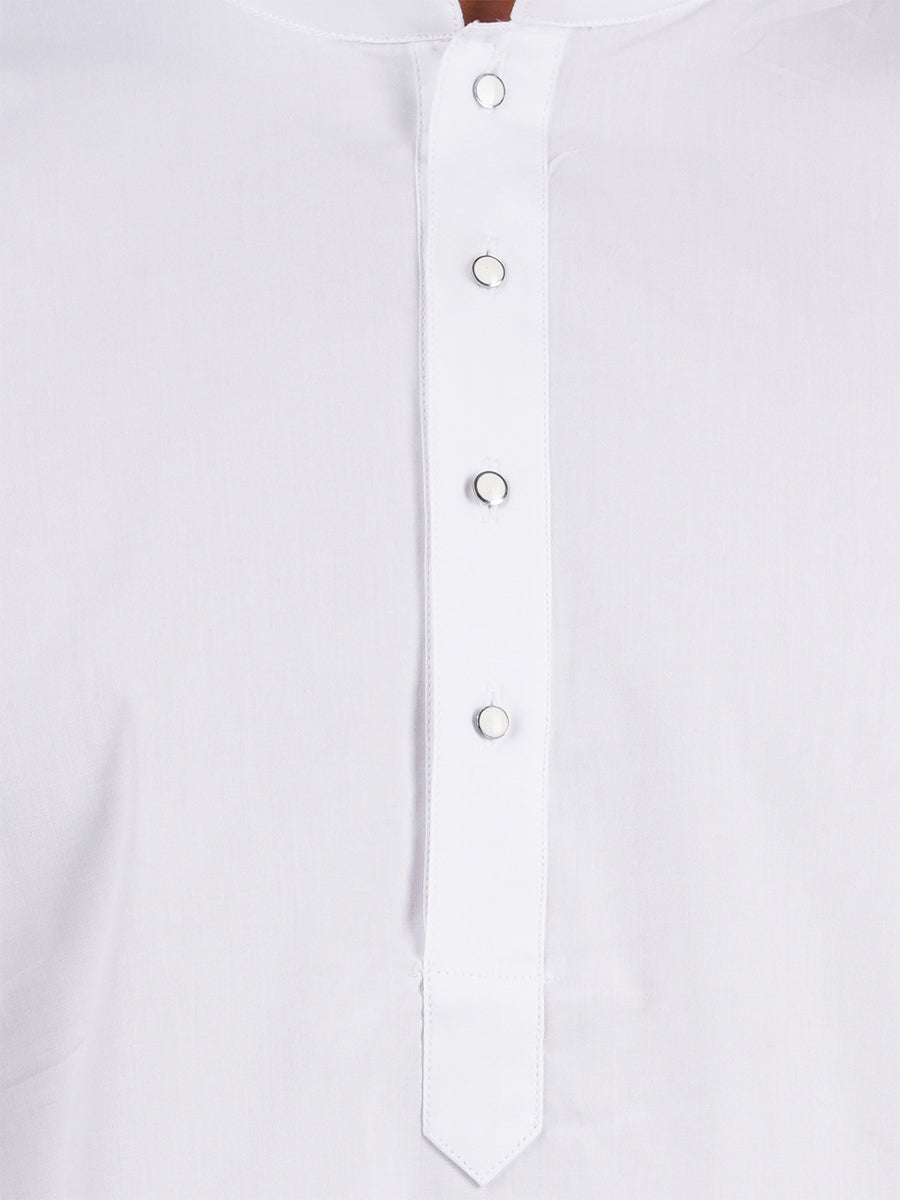 Mens Cotton Solid Full Sleeve White Medium Length Kurta-Zoom view