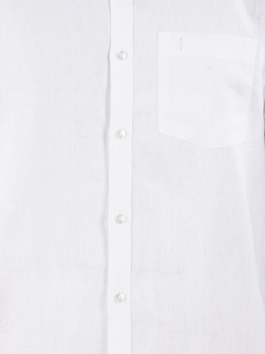 Mens Premium Pure Linen Shirt Full Sleeve with Double Dhoti White 770-Button  view