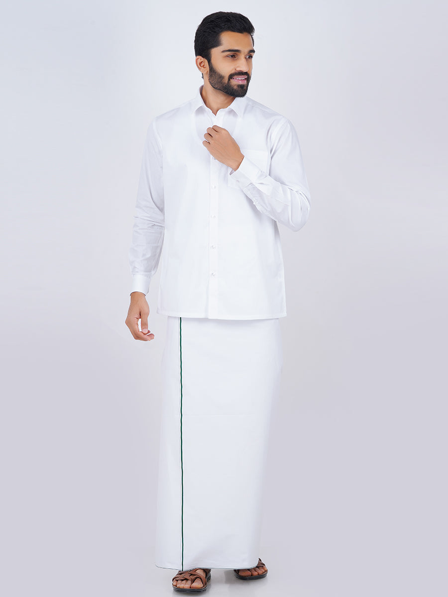 Mens Formal White Full Sleeves Shirt with Small Border Dhoti Combo-Full view