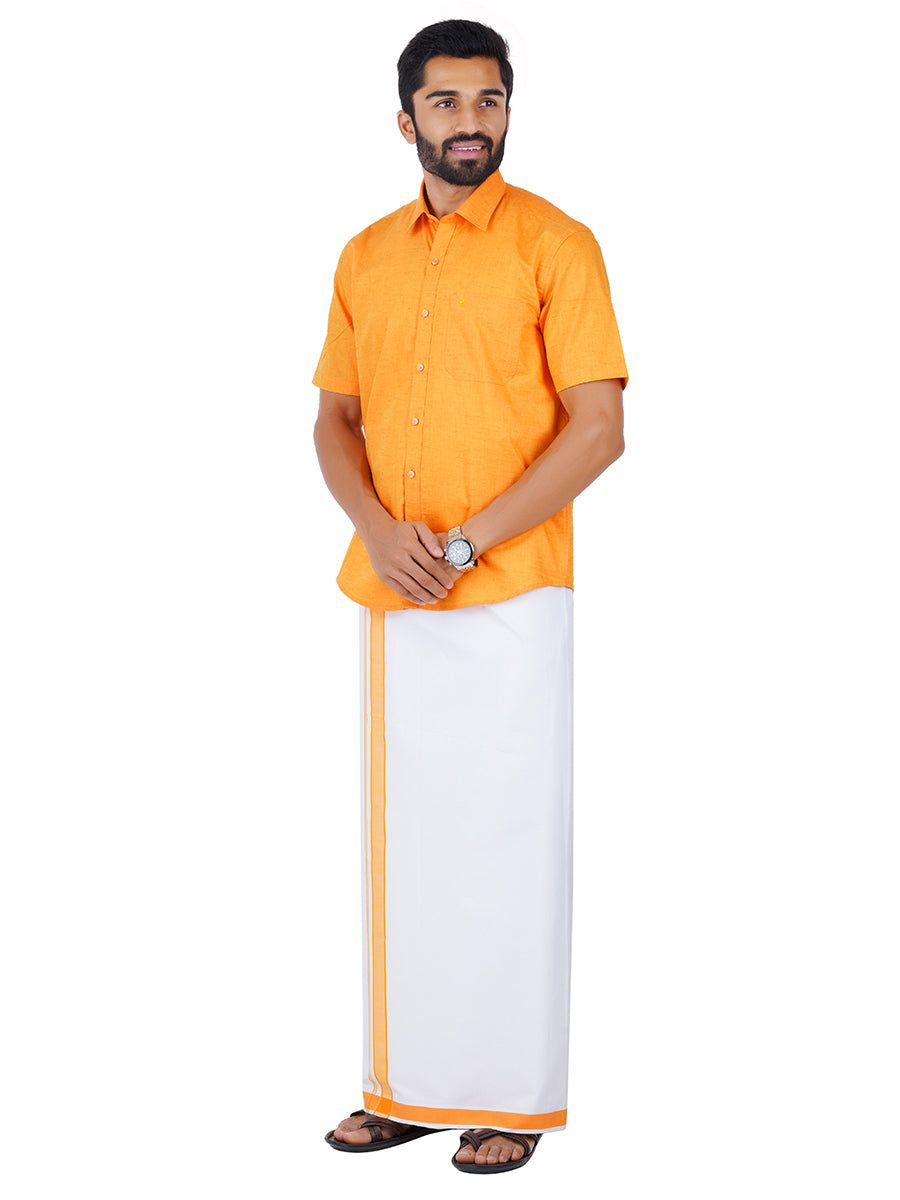 Mens Readymade Adjustable Dhoti with Matching Shirt Half Yellow C3-Side view