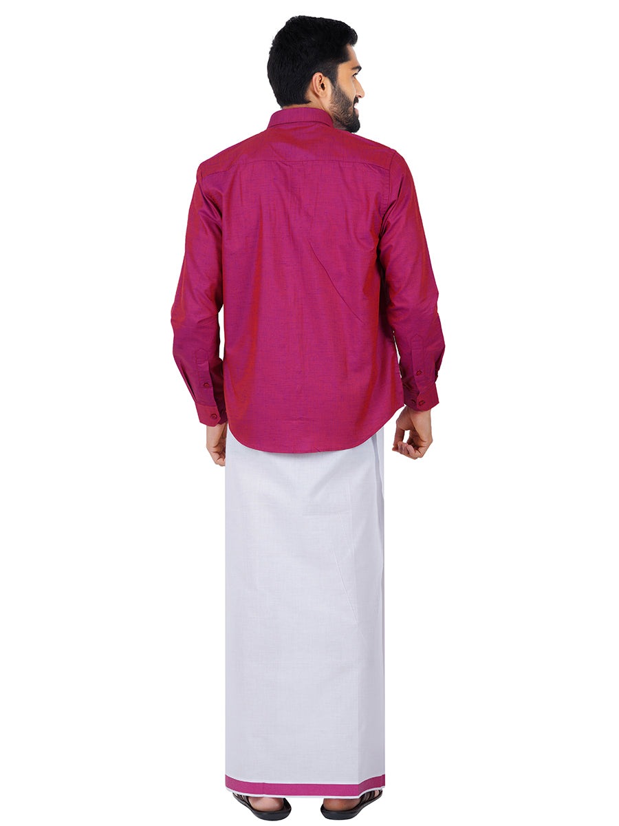 Mens Fancy Border Dhoti & Shirt Set Full Sleeves Purple G111-Back view
