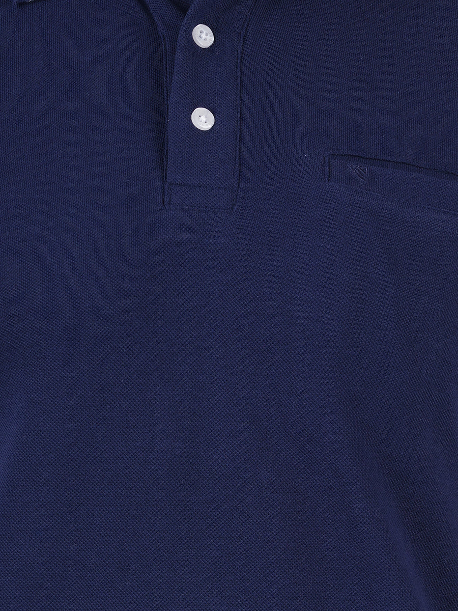Cotton Blend Polo T-Shirt Navy with Chest Pocket-Zoom view