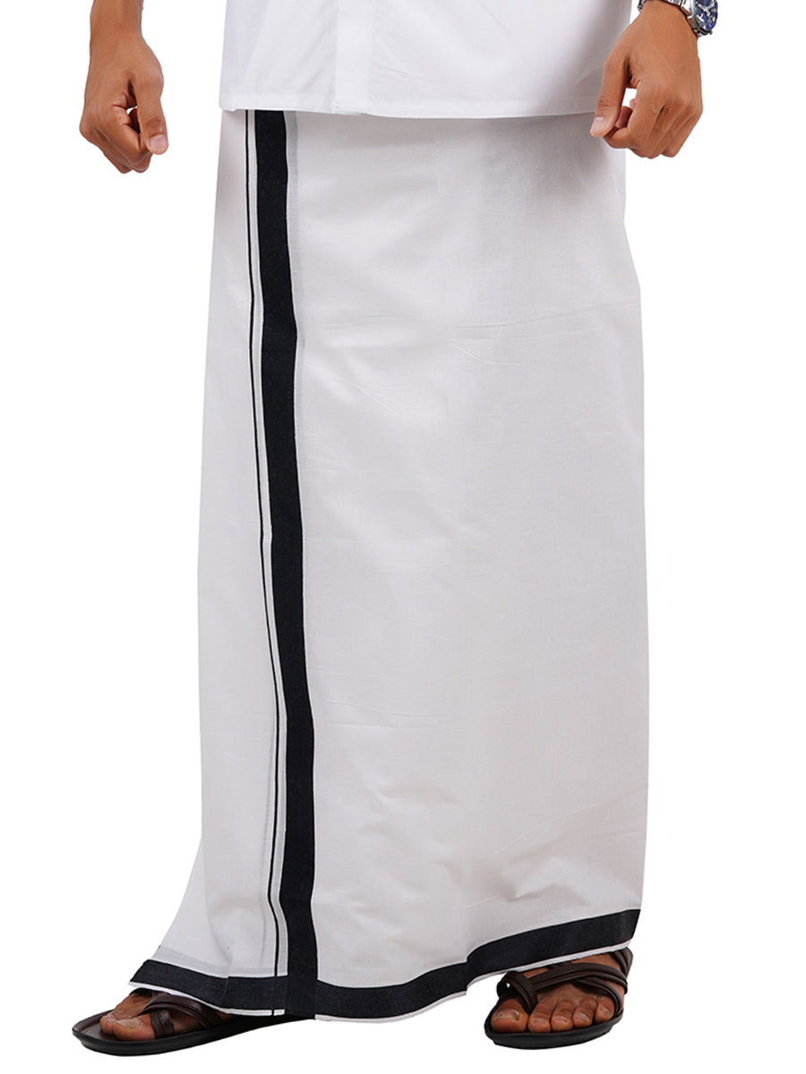 Men 100% Cotton Double Layer White Dhoti with Fancy Jari Border NFCY