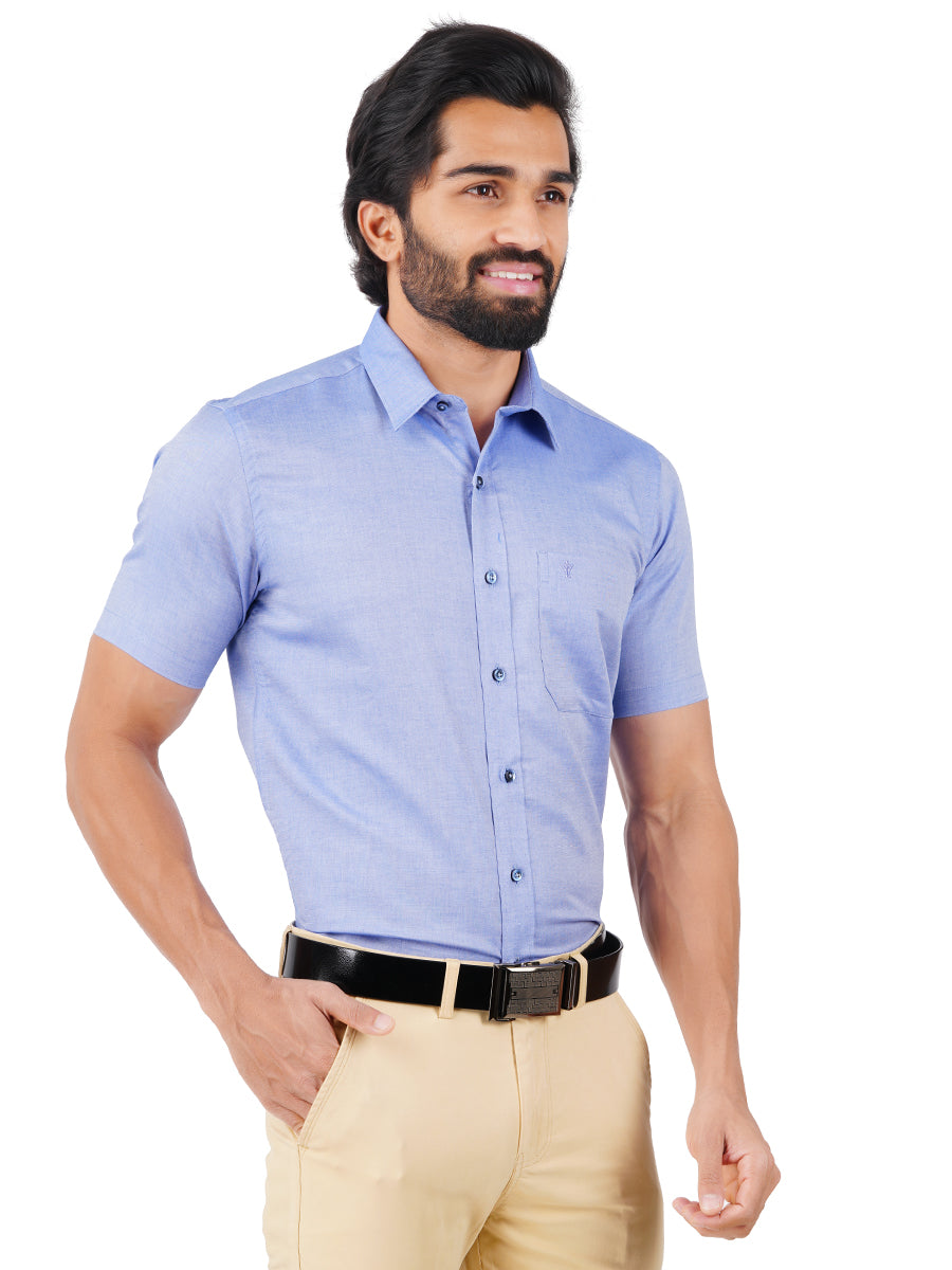 Premium Cotton Shirt Half Sleeves Blue EL GP5-Side view