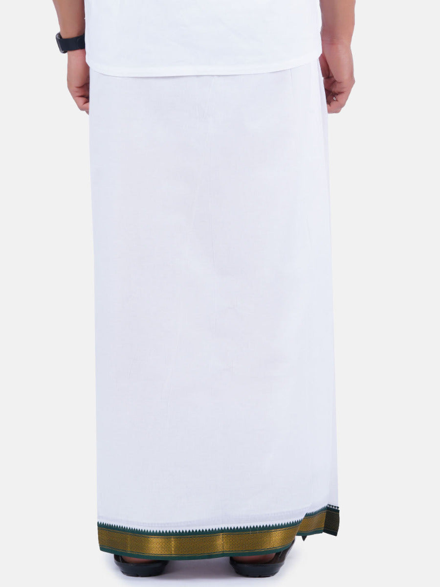 Mens Double Dhoti White with Gold Jari Border Thavasi-Back view