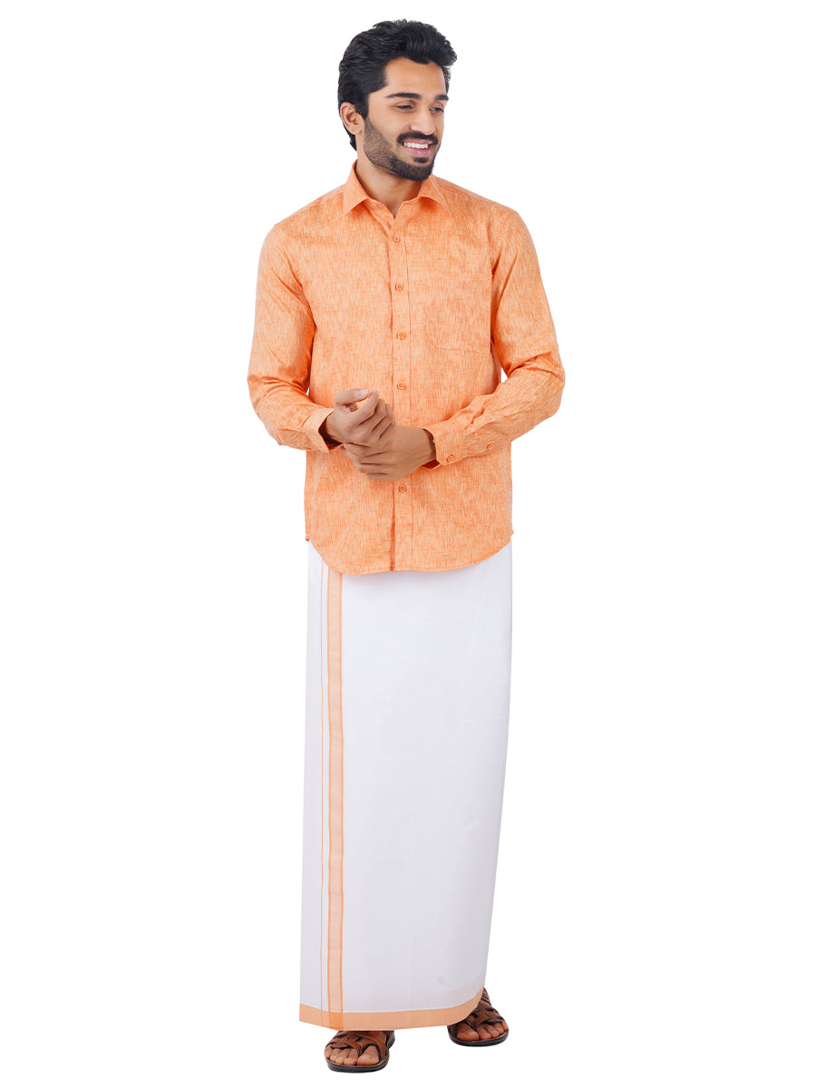 Mens Matching Border Dhoti & Shirt Set Full Orange C2