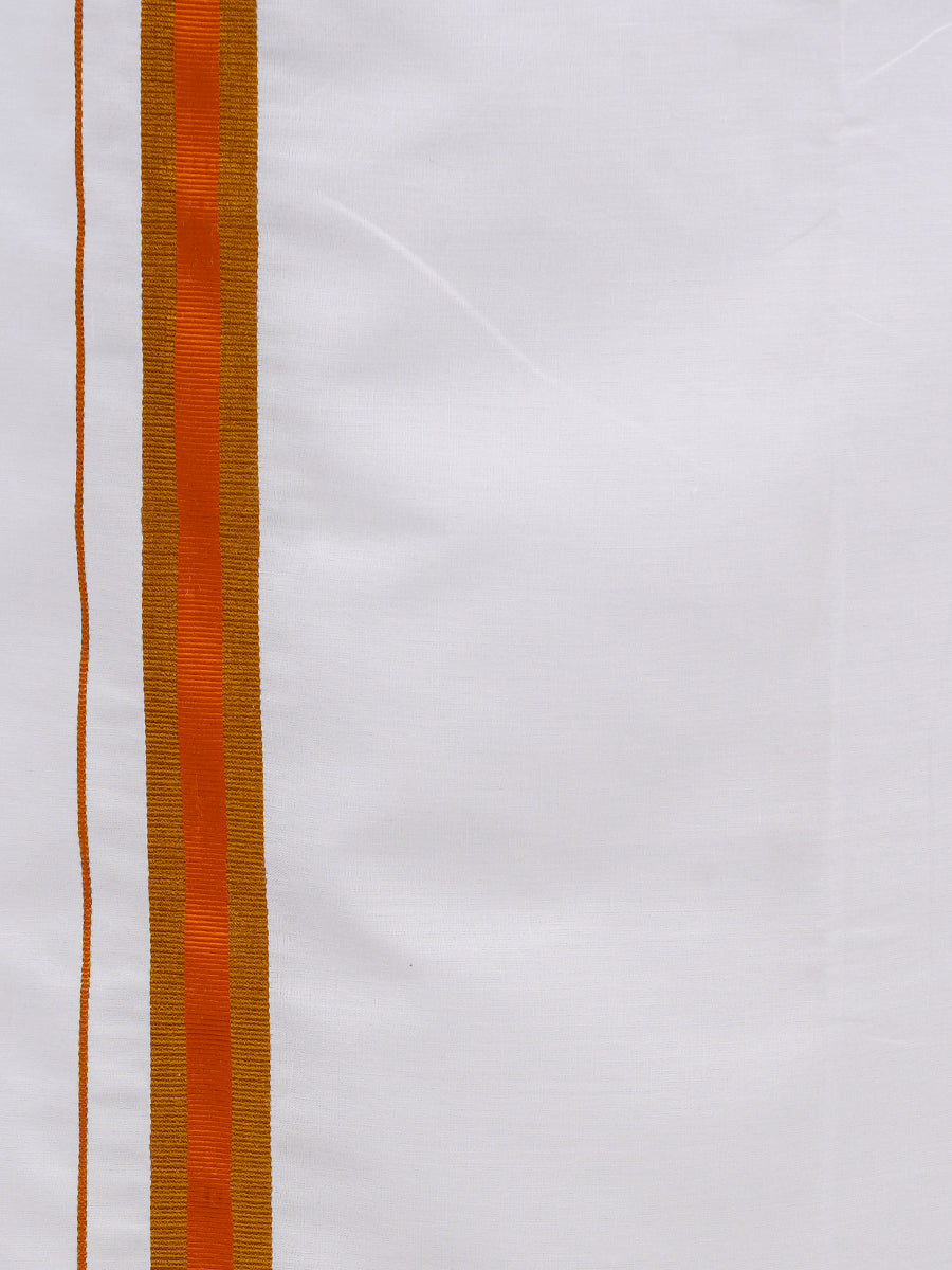Mens Matching Jari Border Dhoti & Shirt Set Full Orange VB4-bottom view