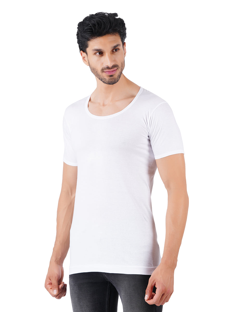 Mens Fine Cotton White Banian RNS PlusSize Sukra-Pack of 2-Side view
