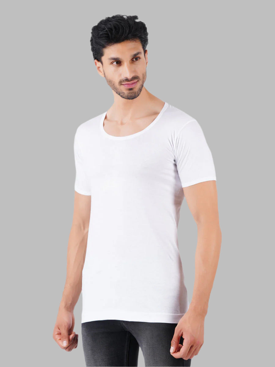 Mens Fine Cotton White Banian RNS PlusSize Sukra-Pack of 2-Side view
