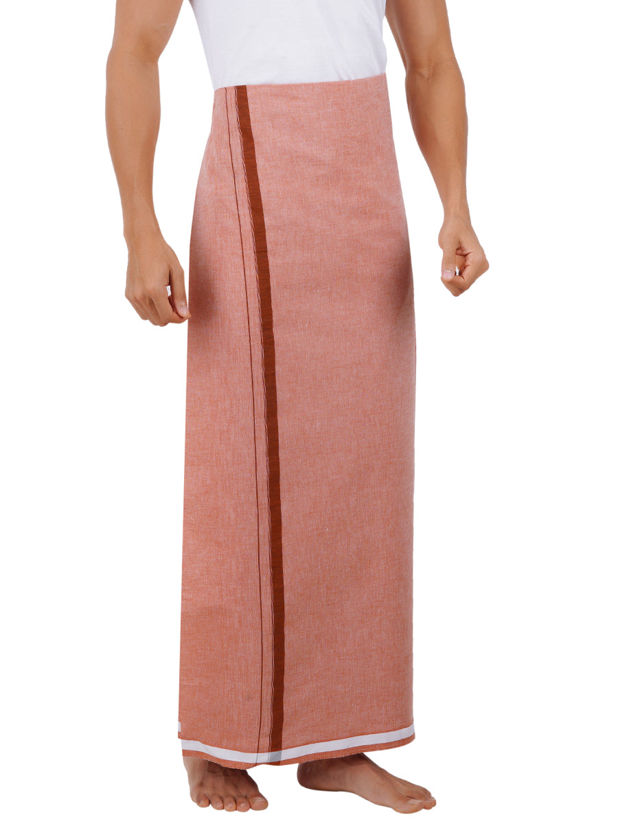 Men Cotton Blend Single Layer Pink Dhoti with Assorted Border Nitro Plain N5