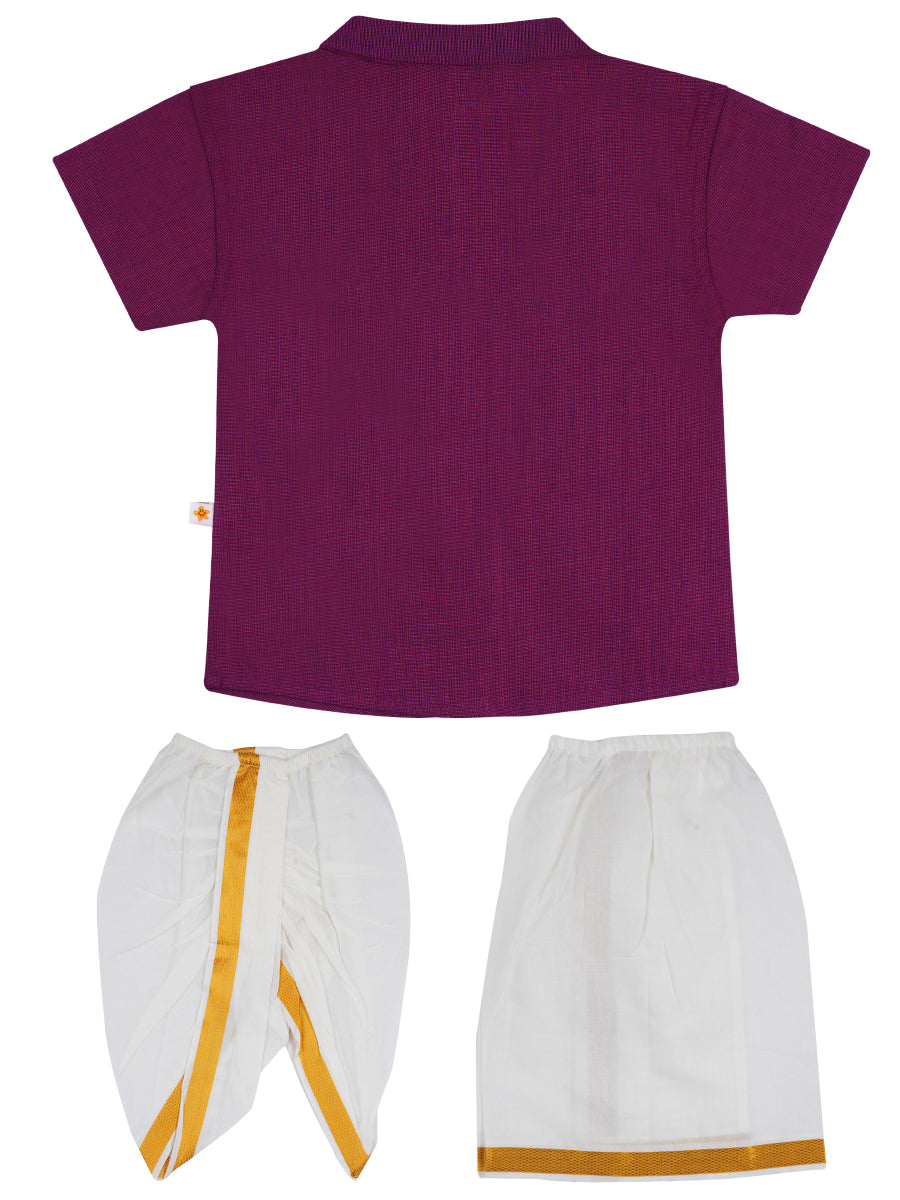 Newborn Baby Traditional Shirt with Dhoti and Panchakacham Set Purple