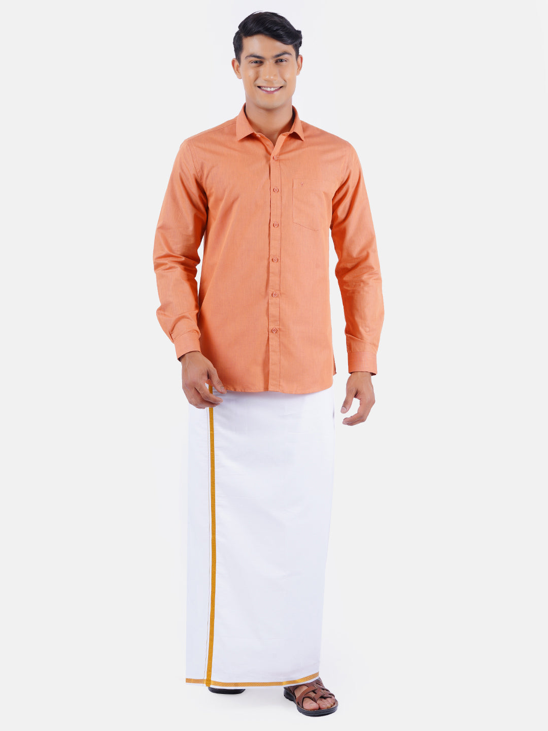 Mens Cotton Full Sleeves Shirt with 3/4'' Gold Jari Dhoti Combo