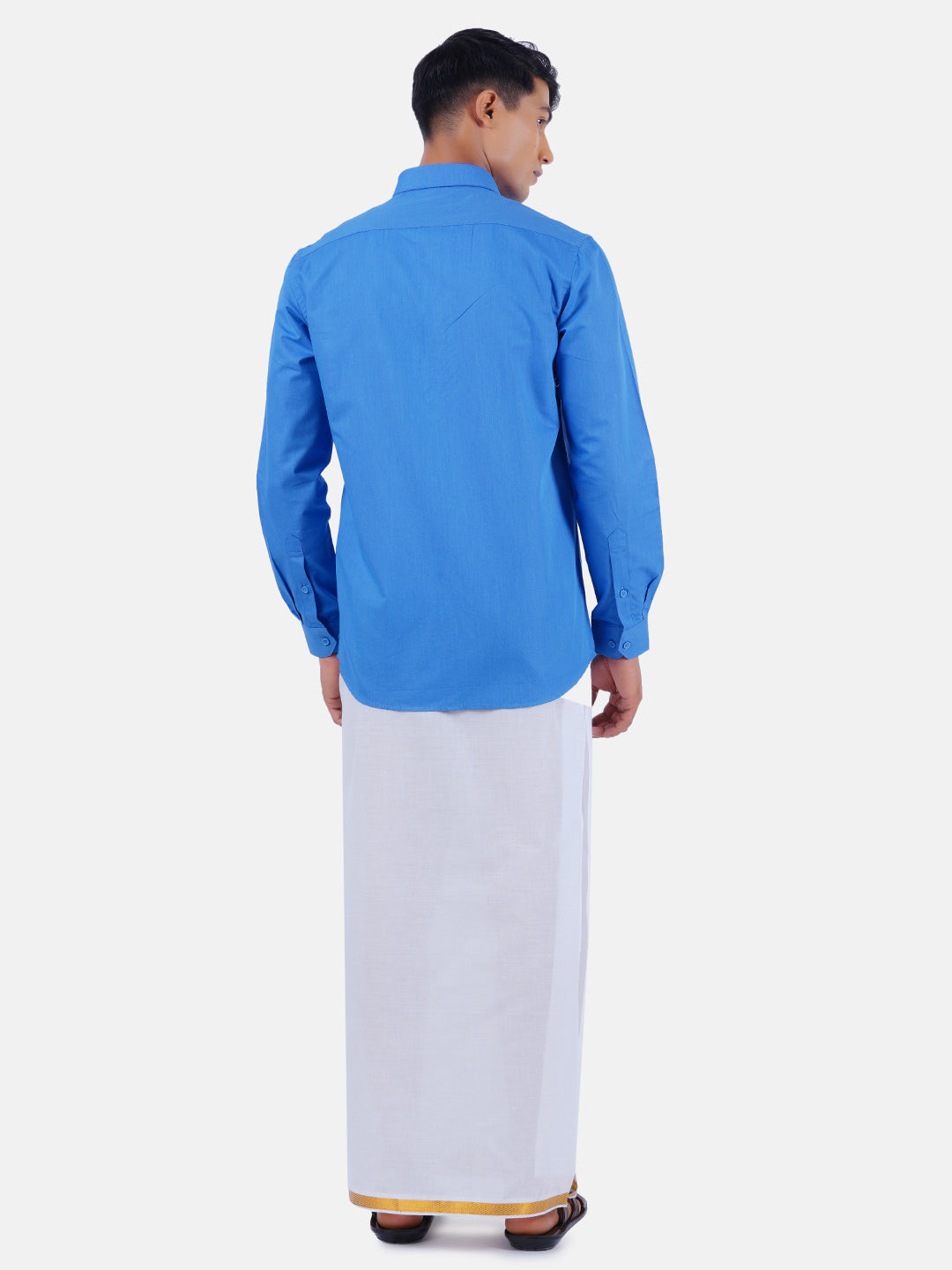 Mens Cotton Full Sleeves Shirt with 3/4'' Gold Jari Dhoti Combo-Back view